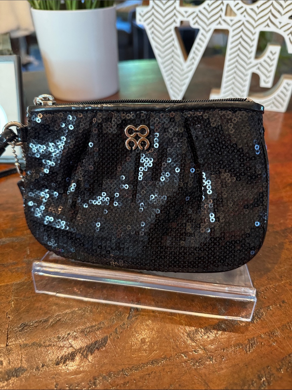 Coach Black Sequin Wristlet Clutch